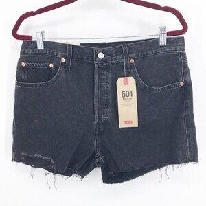 Levi's 501 Distressed Black Denim Button Fly Women's Shorts SIze 31 New